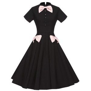 1950's Black Dress with Pink Bows